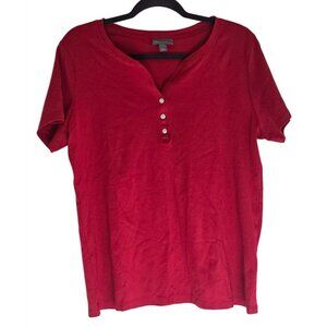 Style & Co. Red Short Sleeve Henley T-Shirt L Cotton Blend
